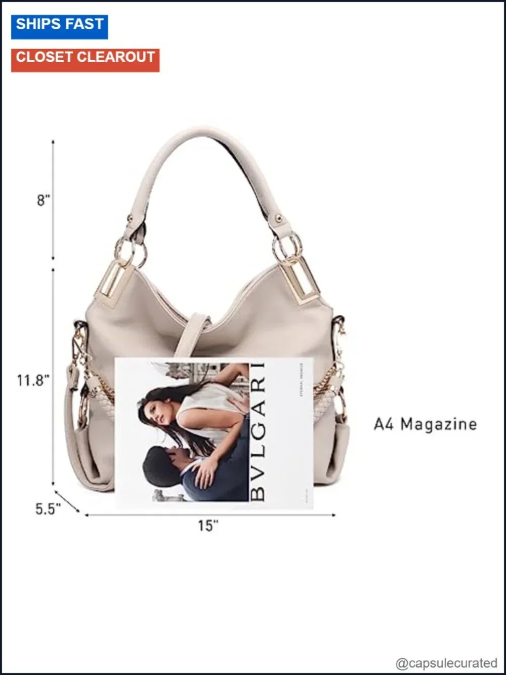Vegan Leather Hobo Bag with Rhinestone Accents Tote Shoulder Handbag